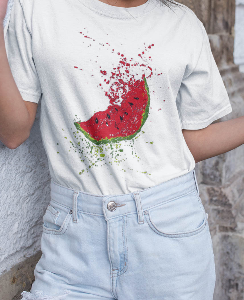 Boyfriend T-shirt FRUIT OF THE LOOM Watermelon σε λευκό χρώμα.
